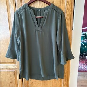Maurices Green Bell Sleeve Blouse with Mandarin Collar